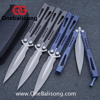Roar Number 5 Bie Balisong TC4 Titanium Alloy Handle Steps Pattern M390/BG42 Stainless Steel Blade Sandwich Structure