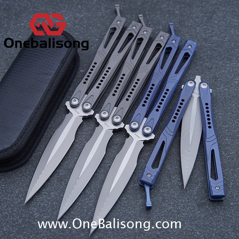 Roar Number 5 Bie Balisong TC4 Titanium Alloy Handle Steps Pattern M390/BG42 Stainless Steel Blade Sandwich Structure