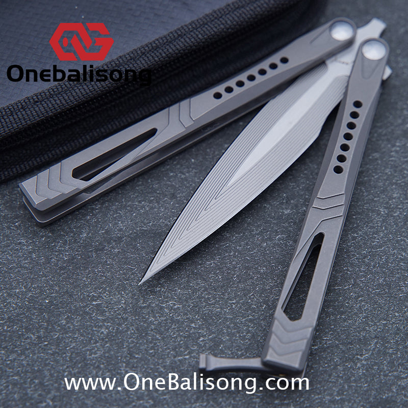 Roar Number 5 Bie Balisong TC4 Titanium Alloy Handle Steps Pattern M390/BG42 Stainless Steel Blade Sandwich Structure