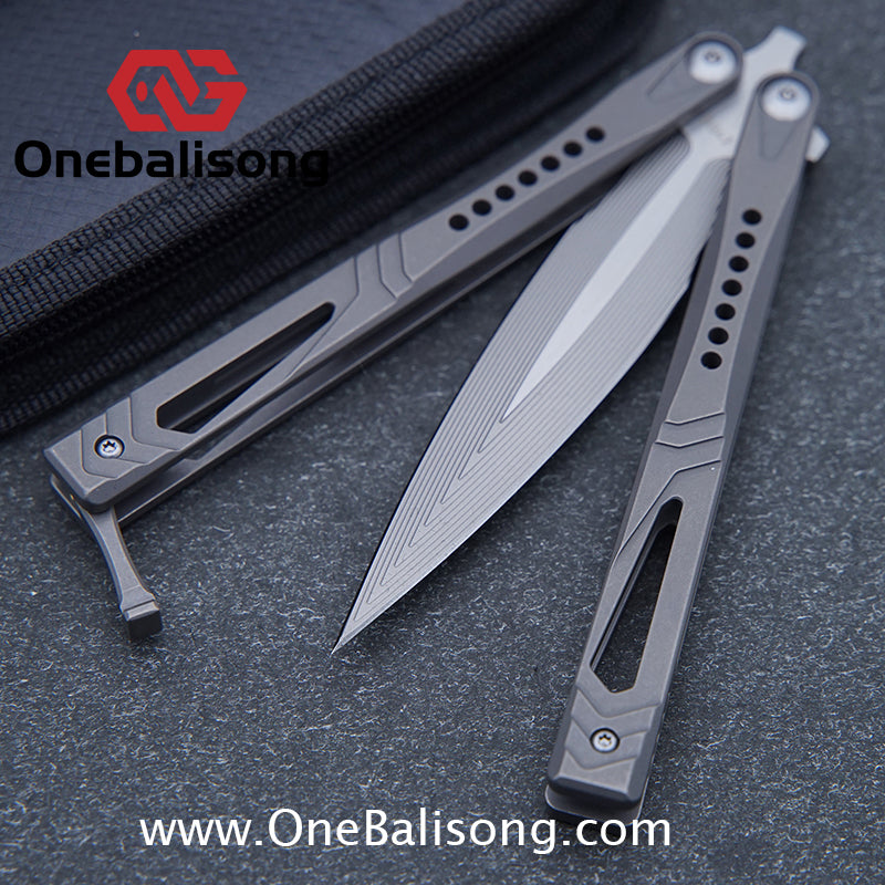 Roar Number 5 Bie Balisong TC4 Titanium Alloy Handle Steps Pattern M390/BG42 Stainless Steel Blade Sandwich Structure