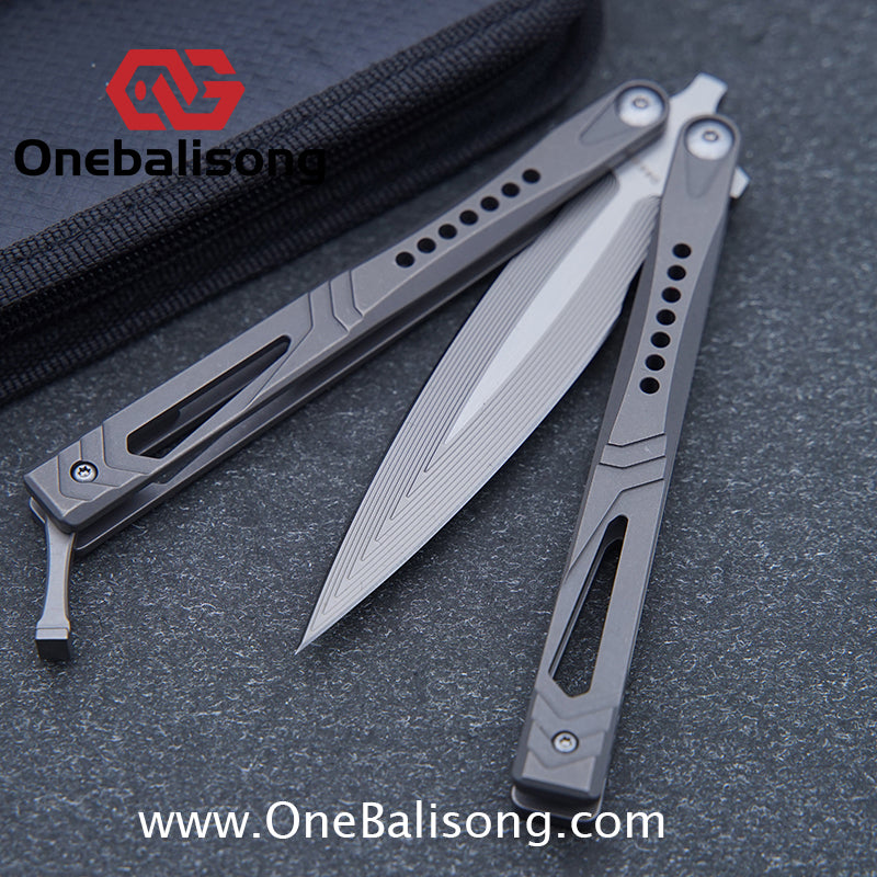 Roar Number 5 Bie Balisong TC4 Titanium Alloy Handle Steps Pattern M390/BG42 Stainless Steel Blade Sandwich Structure