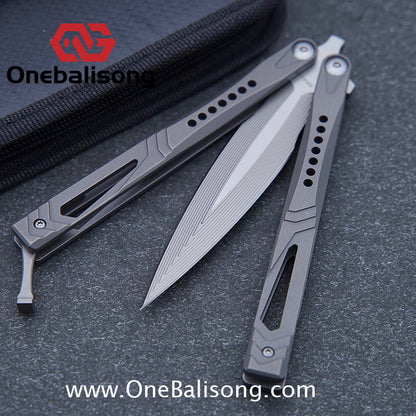 Roar Number 5 Bie Balisong TC4 Titanium Alloy Handle Steps Pattern M390/BG42 Stainless Steel Blade Sandwich Structure