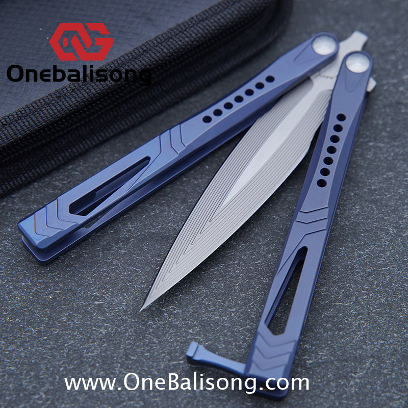 Roar Number 5 Bie Balisong TC4 Titanium Alloy Handle Steps Pattern M390/BG42 Stainless Steel Blade Sandwich Structure