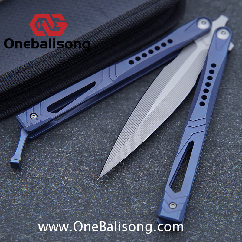 Roar Number 5 Bie Balisong TC4 Titanium Alloy Handle Steps Pattern M390/BG42 Stainless Steel Blade Sandwich Structure