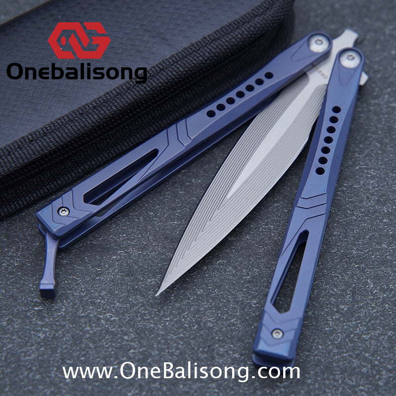 Roar Number 5 Bie Balisong TC4 Titanium Alloy Handle Steps Pattern M390/BG42 Stainless Steel Blade Sandwich Structure