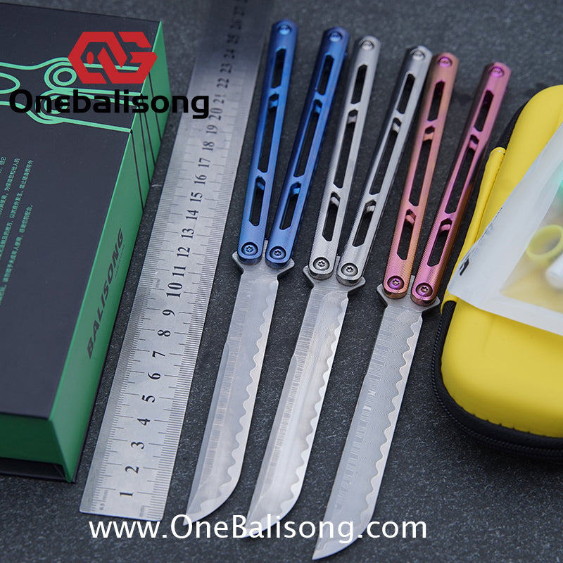 ARMED SHARK Tsunami Fake Blade Balisong Clone TC4 Titanium alloy handle Damascus stainless steel blade Bushing