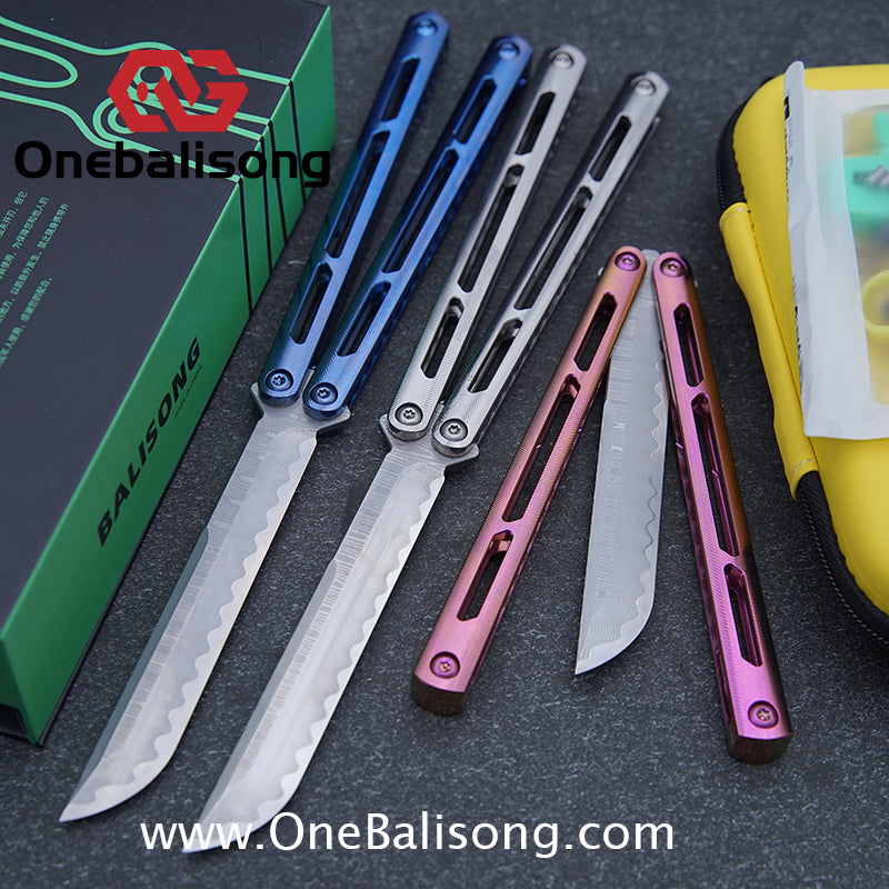 ARMED SHARK Tsunami Fake Blade Balisong Clone TC4 Titanium alloy handle Damascus stainless steel blade Bushing