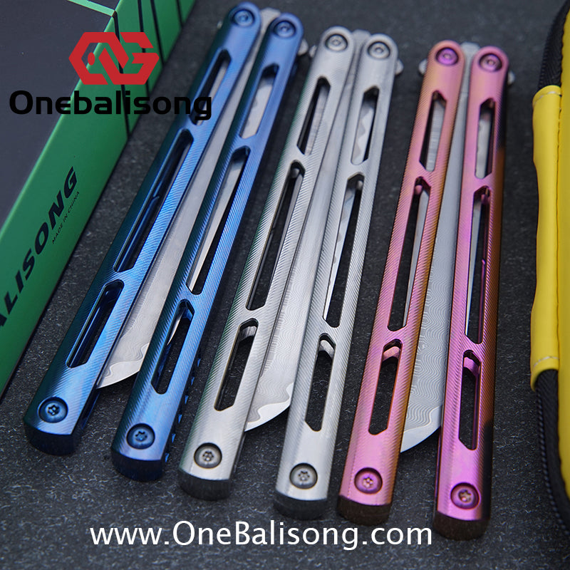 ARMED SHARK Tsunami Fake Blade Balisong Clone TC4 Titanium alloy handle Damascus stainless steel blade Bushing