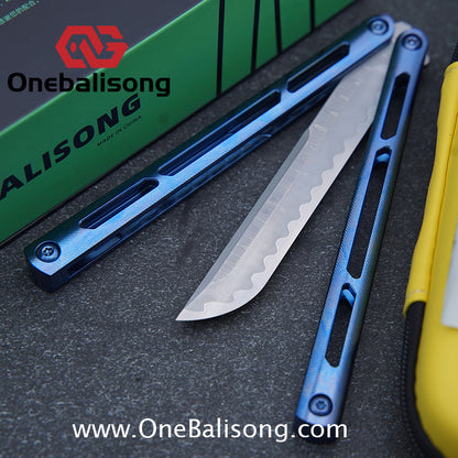 ARMED SHARK Tsunami Fake Blade Balisong Clone Ice crystal titanium alloy/TC4 Titanium alloy handle Damascus stainless steel blade Bushing