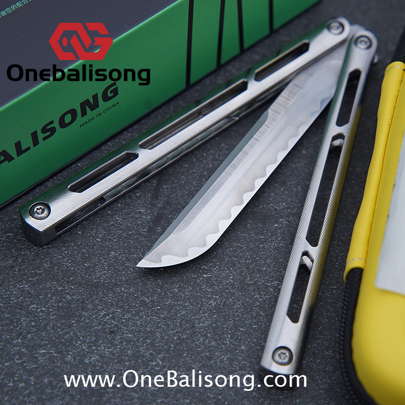 ARMED SHARK Tsunami Fake Blade Balisong Clone TC4 Titanium alloy handle Damascus stainless steel blade Bushing