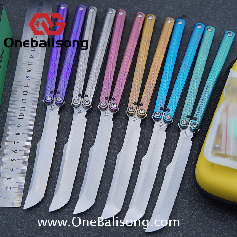 ARMED SHARK Sasaki/Sasori Fake Blade Balisong Clone TC4 Titanium Alloy Handle 14C28N MOV Stainless Steel Blade Bushing