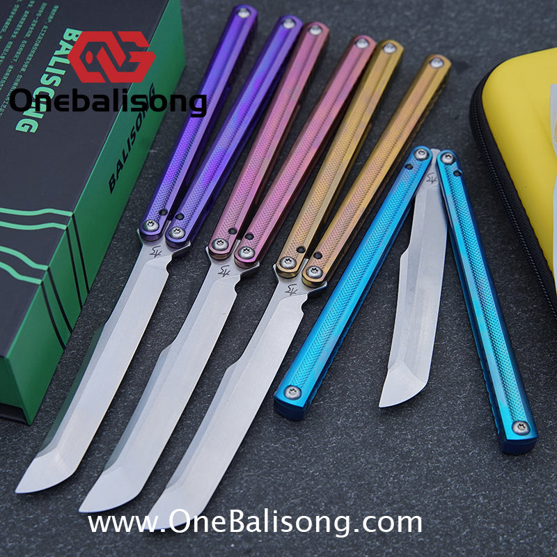 ARMED SHARK Sasaki/Sasori Fake Blade Balisong Clone TC4 Titanium Alloy Handle 14C28N MOV Stainless Steel Blade Bushing
