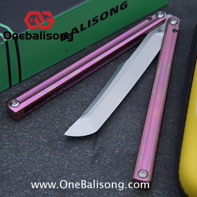 ARMED SHARK Sasaki/Sasori Fake Blade Balisong Clone TC4 Titanium Alloy Handle 14C28N MOV Stainless Steel Blade Bushing