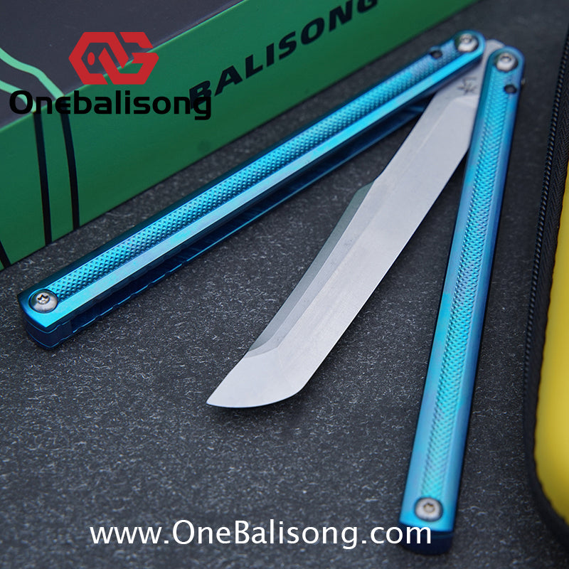 ARMED SHARK Sasaki/Sasori Fake Blade Balisong Clone TC4 Titanium Alloy Handle 14C28N MOV Stainless Steel Blade Bushing