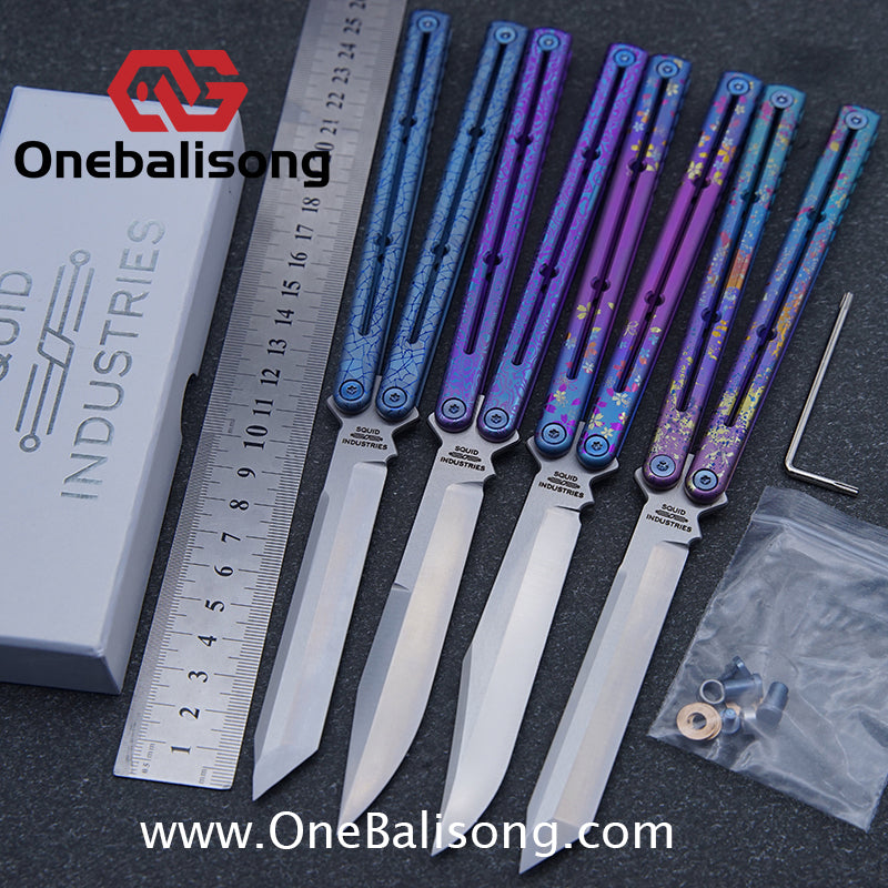 Blue River Sandwich Titanium Kraken Balisong TC4 Titanium Alloy Handle Fake Blade Bushing