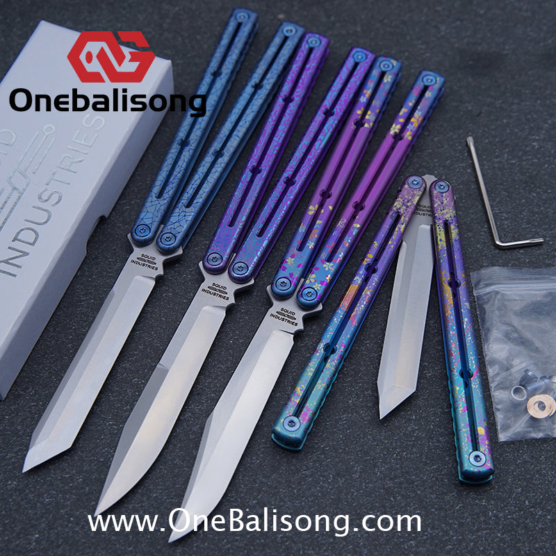 Blue River Sandwich Titanium Kraken Balisong TC4 Titanium Alloy Handle Fake Blade Bushing