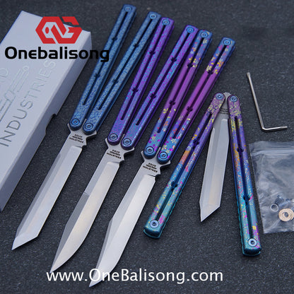 Blue River Sandwich Titanium Kraken Balisong TC4 Titanium Alloy Handle Fake Blade Bushing