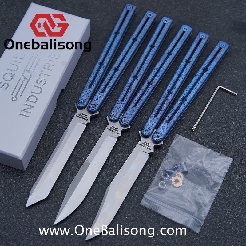 Blue River Sandwich Titanium Kraken Balisong TC4 Titanium Alloy Handle Fake Blade Bushing