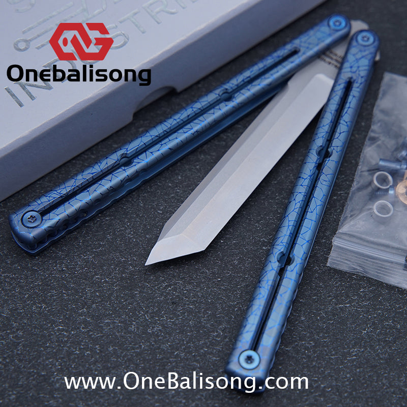 Blue River Sandwich Titanium Kraken Balisong TC4 Titanium Alloy Handle Fake Blade Bushing