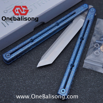 Blue River Sandwich Titanium Kraken Balisong TC4 Titanium Alloy Handle Fake Blade Bushing