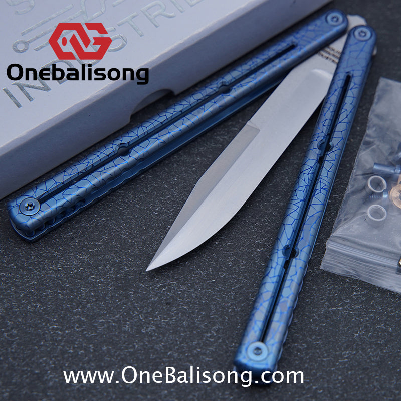 Blue River Sandwich Titanium Kraken Balisong TC4 Titanium Alloy Handle Fake Blade Bushing