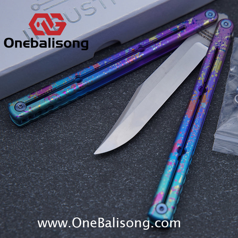 Blue River Sandwich Titanium Kraken Balisong TC4 Titanium Alloy Handle Fake Blade Bushing