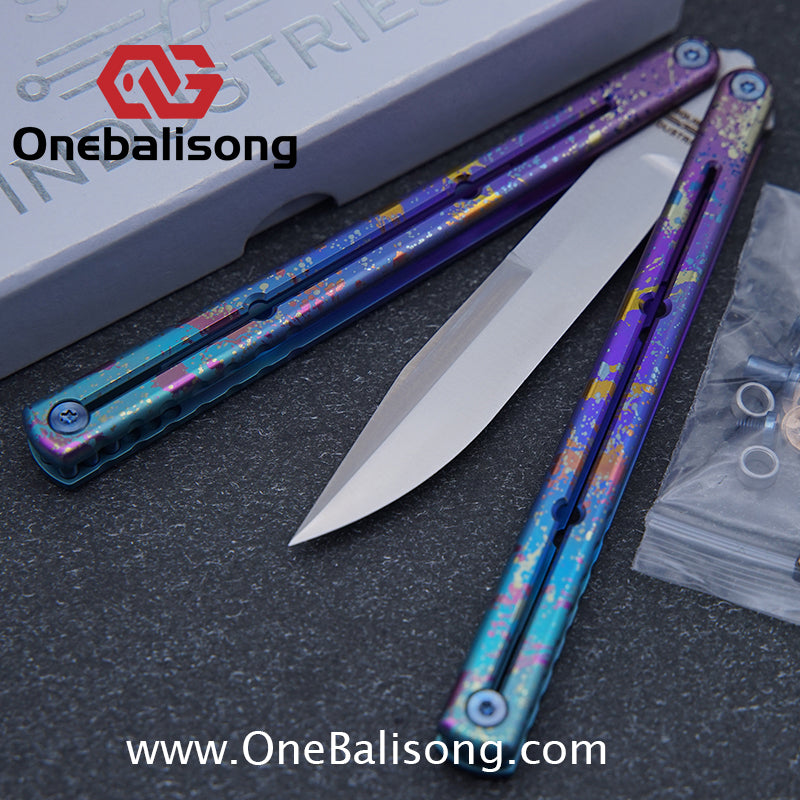 Blue River Sandwich Titanium Kraken Balisong TC4 Titanium Alloy Handle Fake Blade Bushing