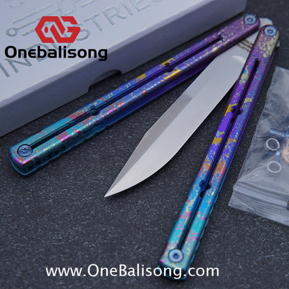 Blue River Sandwich Titanium Kraken Balisong TC4 Titanium Alloy Handle Fake Blade Bushing