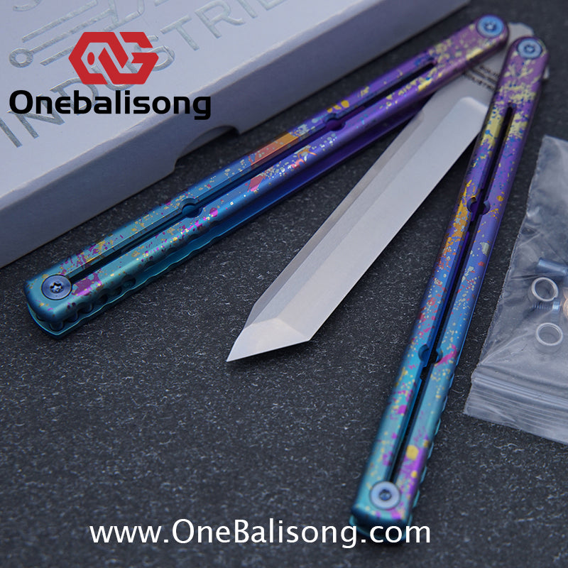 Blue River Sandwich Titanium Kraken Balisong TC4 Titanium Alloy Handle Fake Blade Bushing