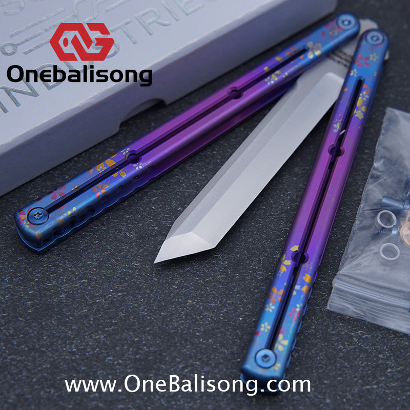 Blue River Sandwich Titanium Kraken Balisong TC4 Titanium Alloy Handle Fake Blade Bushing
