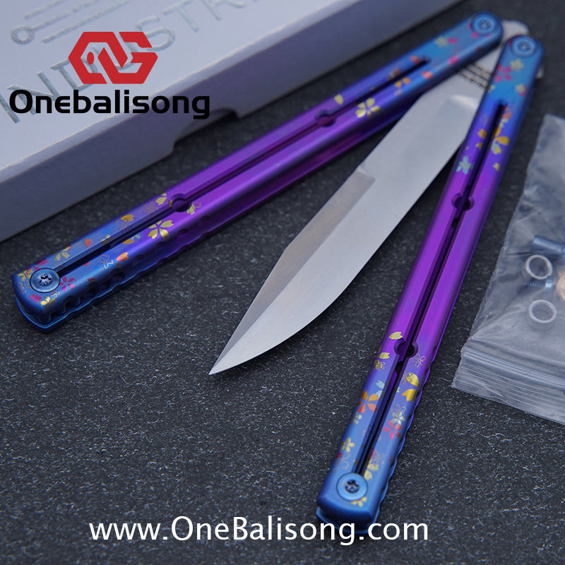 Blue River Sandwich Titanium Kraken Balisong TC4 Titanium Alloy Handle Fake Blade Bushing