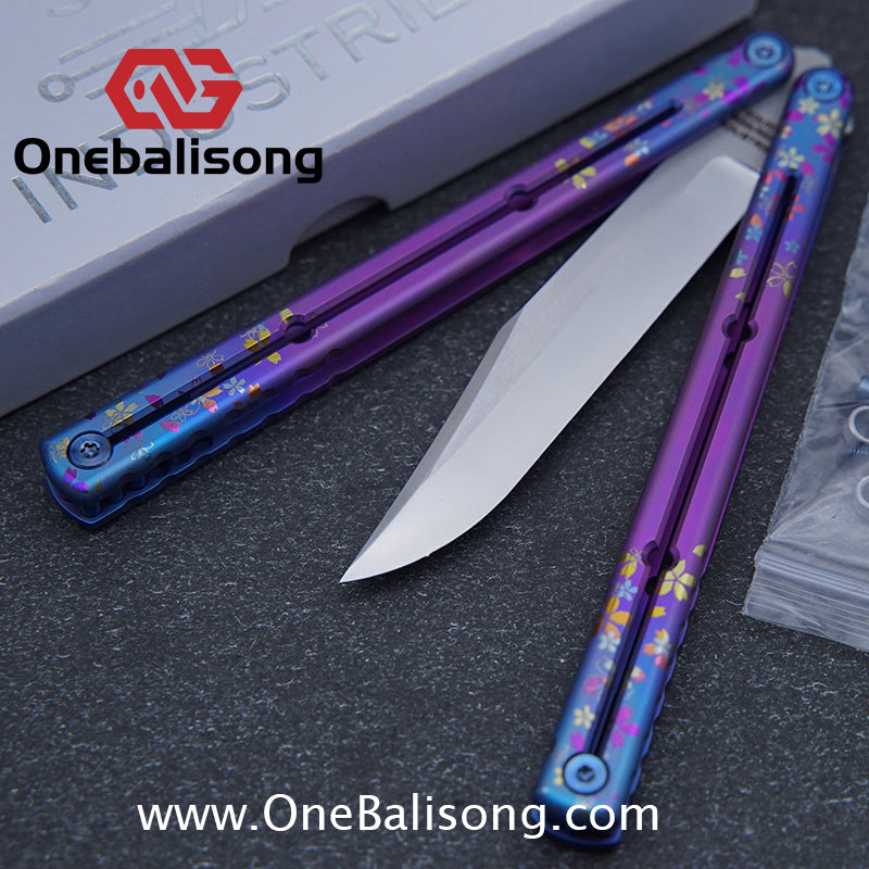 Blue River Sandwich Titanium Kraken Balisong TC4 Titanium Alloy Handle Fake Blade Bushing