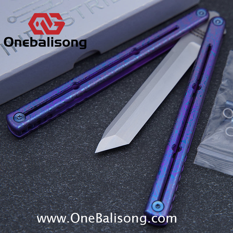 Blue River Sandwich Titanium Kraken Balisong TC4 Titanium Alloy Handle Fake Blade Bushing