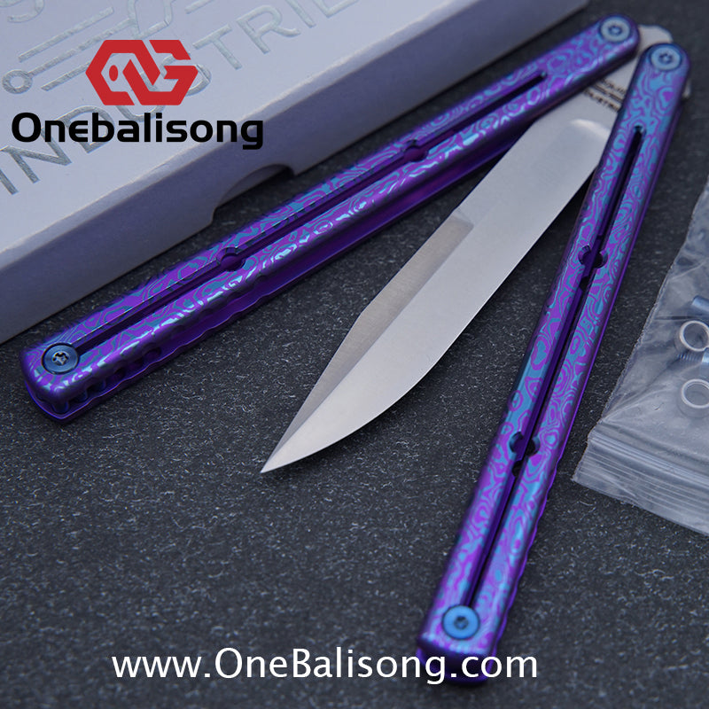 Blue River Sandwich Titanium Kraken Balisong TC4 Titanium Alloy Handle Fake Blade Bushing
