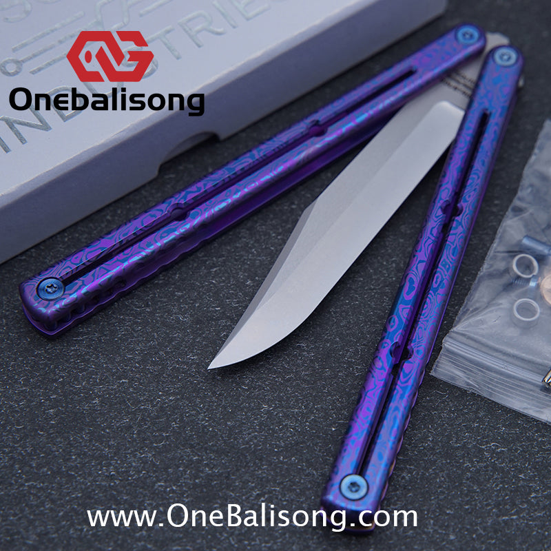 Blue River Sandwich Titanium Kraken Balisong TC4 Titanium Alloy Handle Fake Blade Bushing