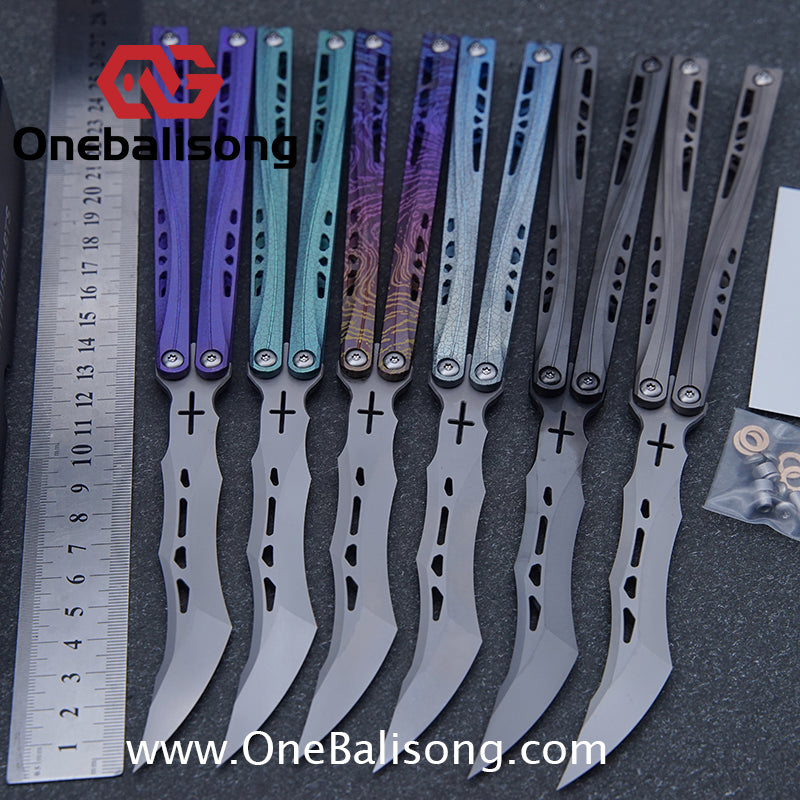 TUYAKNIFE Jormungandr Balisong TC4 Titanium Alloy Handle M390 Stainless Steel Blade Bushing