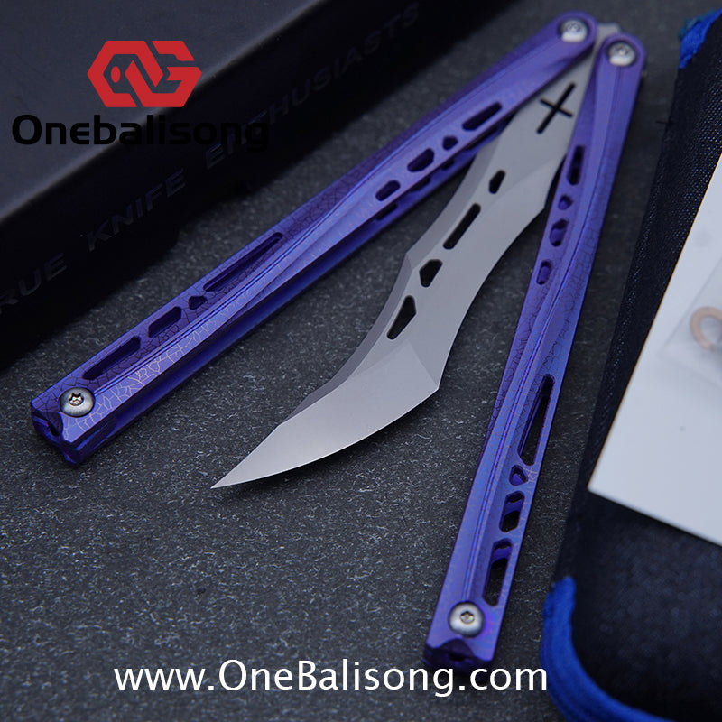 TUYAKNIFE Jormungandr Balisong TC4 Titanium Alloy Handle M390 Stainless Steel Blade Bushing