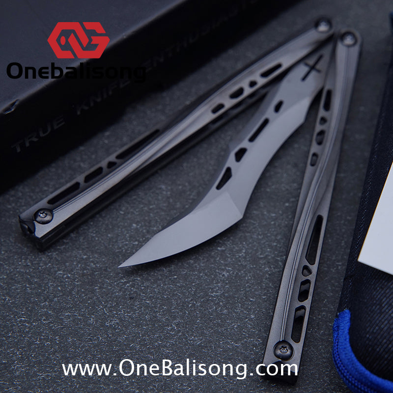 TUYAKNIFE Jormungandr Balisong TC4 Titanium Alloy Handle M390 Stainless Steel Blade Bushing
