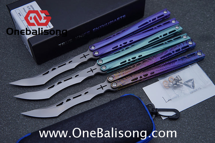 TUYAKNIFE Jormungandr Balisong TC4 Titanium Alloy Handle M390 Stainless Steel Blade Bushing