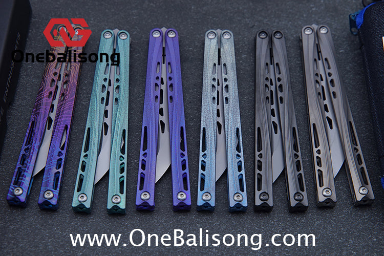 TUYAKNIFE Jormungandr Balisong TC4 Titanium Alloy Handle M390 Stainless Steel Blade Bushing