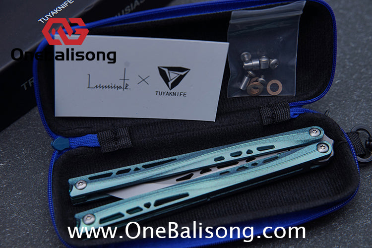 TUYAKNIFE Jormungandr Balisong TC4 Titanium Alloy Handle M390 Stainless Steel Blade Bushing