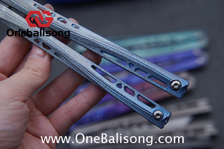 TUYAKNIFE Jormungandr Balisong TC4 Titanium Alloy Handle M390 Stainless Steel Blade Bushing