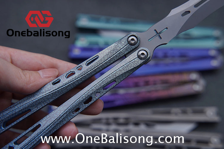 TUYAKNIFE Jormungandr Balisong TC4 Titanium Alloy Handle M390 Stainless Steel Blade Bushing