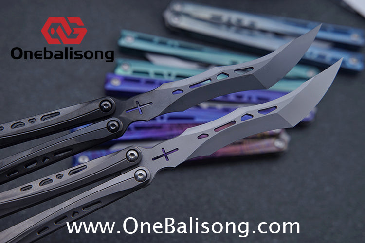 TUYAKNIFE Jormungandr Balisong TC4 Titanium Alloy Handle M390 Stainless Steel Blade Bushing