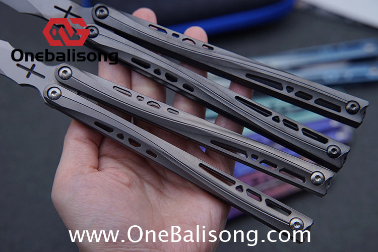 TUYAKNIFE Jormungandr Balisong TC4 Titanium Alloy Handle M390 Stainless Steel Blade Bushing
