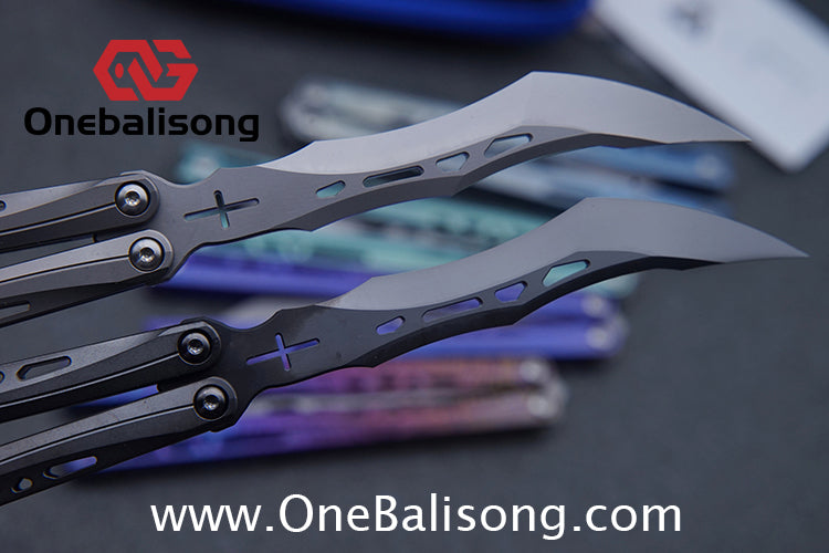 TUYAKNIFE Jormungandr Balisong TC4 Titanium Alloy Handle M390 Stainless Steel Blade Bushing