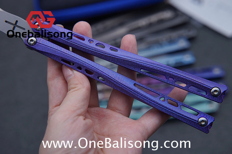 TUYAKNIFE Jormungandr Balisong TC4 Titanium Alloy Handle M390 Stainless Steel Blade Bushing