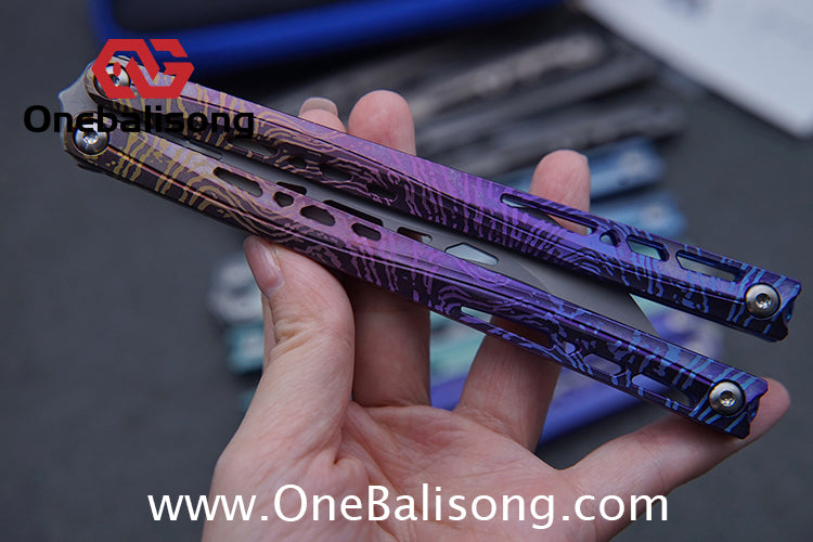TUYAKNIFE Jormungandr Balisong TC4 Titanium Alloy Handle M390 Stainless Steel Blade Bushing