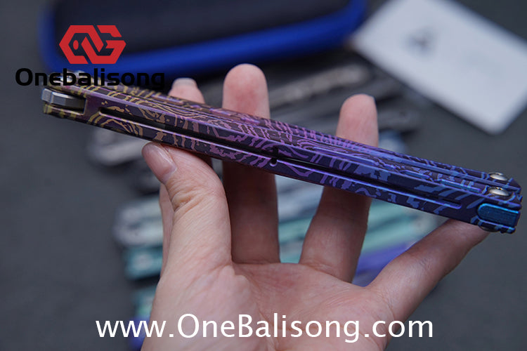 TUYAKNIFE Jormungandr Balisong TC4 Titanium Alloy Handle M390 Stainless Steel Blade Bushing