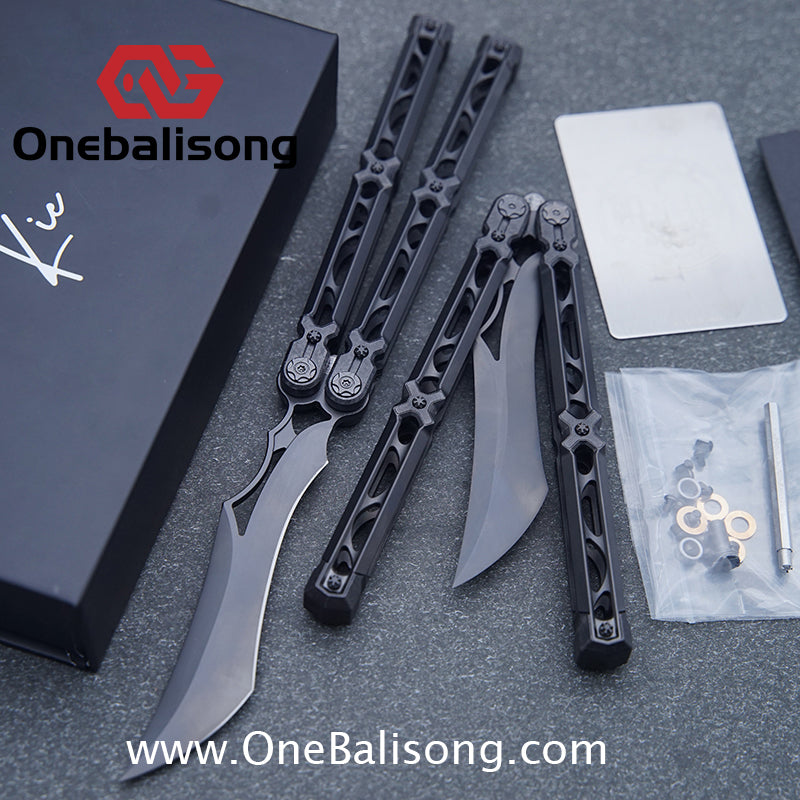 KIE Asmodade Original Balisong Titanium Alloy DLC Handle M390 Stainless Steel Blade Bushing